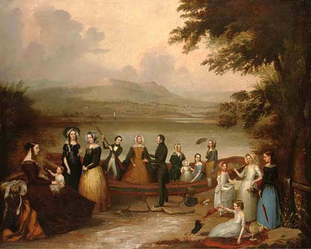 The Reilly Family of Scarvagh Stepping Ashore from a Boat on a Lough